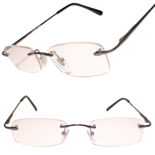 Rimless Spring Hinge Temple Modern Gunmetal Rectangle 1.75 Reading Glasses Eyewear Galleria