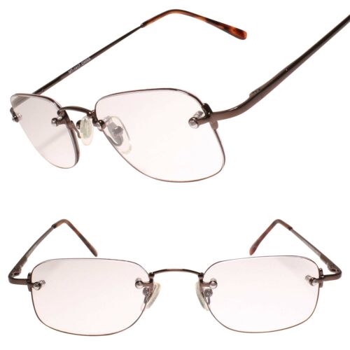 Modern Rimless Spring Hinge Temple Brown Rectangle 1.75 Reading Glasses Reader Eyewear Galleria